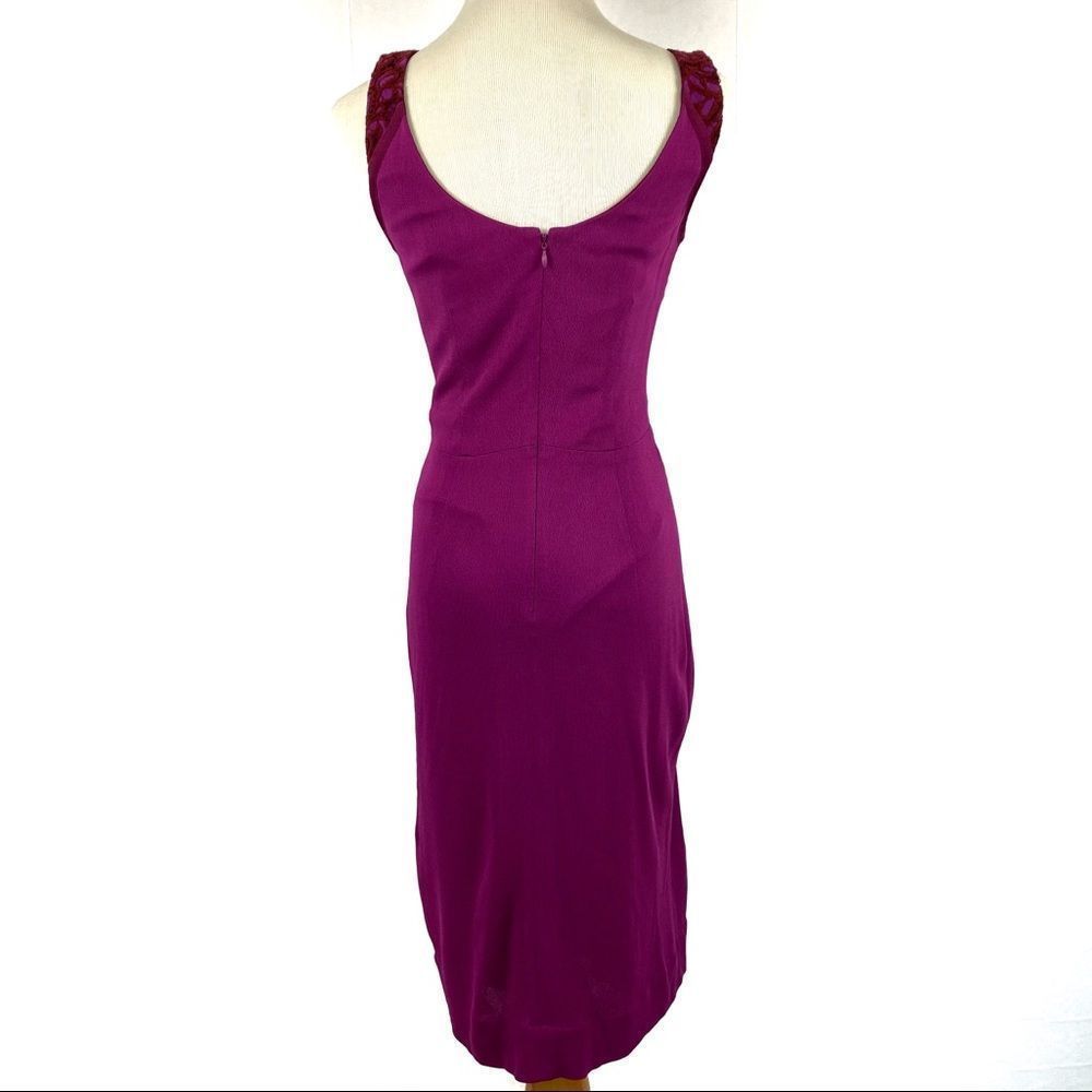 DIANE VON FURSTENBERG Geovana Lace Textured Sleeveless Purple Sheath Dress - Picture 11 of 15
